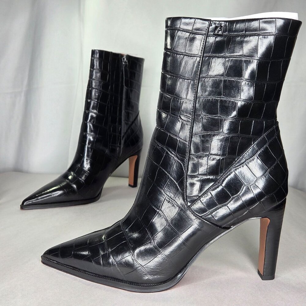 Franco Sarto Franco Appia Booties (Black Croc Print Leather)